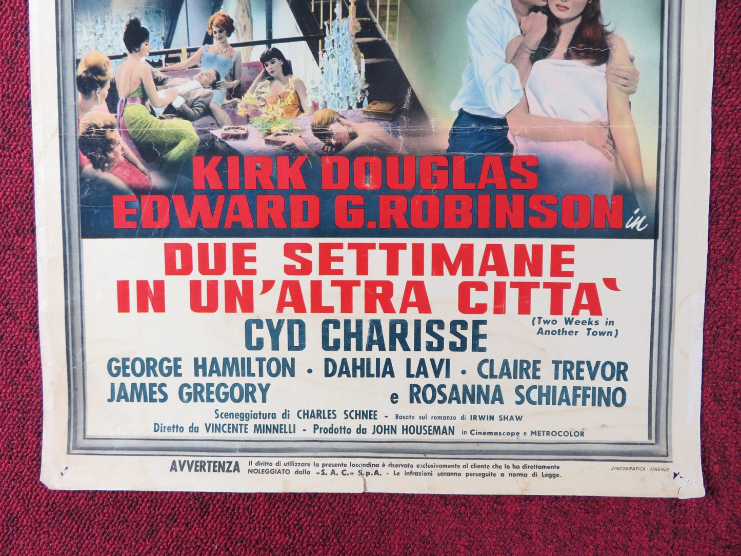 TWO WEEKS IN ANOTHER TOWN ITALIAN LOCANDINA POSTER KIRK DOUGLAS ROBINS 1962 Rendezvous Cinema Movie posters