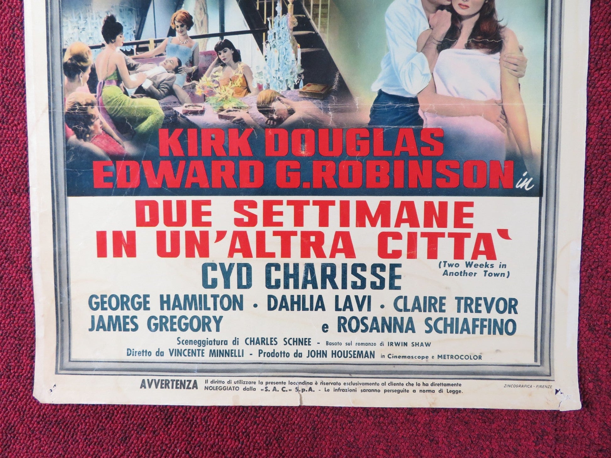 TWO WEEKS IN ANOTHER TOWN ITALIAN LOCANDINA POSTER KIRK DOUGLAS ROBINS 1962 Rendezvous Cinema Movie posters