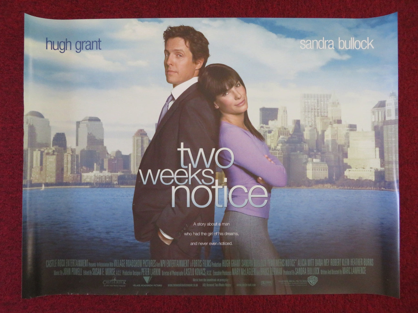 TWO WEEKS NOTICE UK QUAD (30"x 40") ROLLED POSTER HUGH GRANT SANDRA BULLOCK 2002 Rendezvous Cinema Movie posters