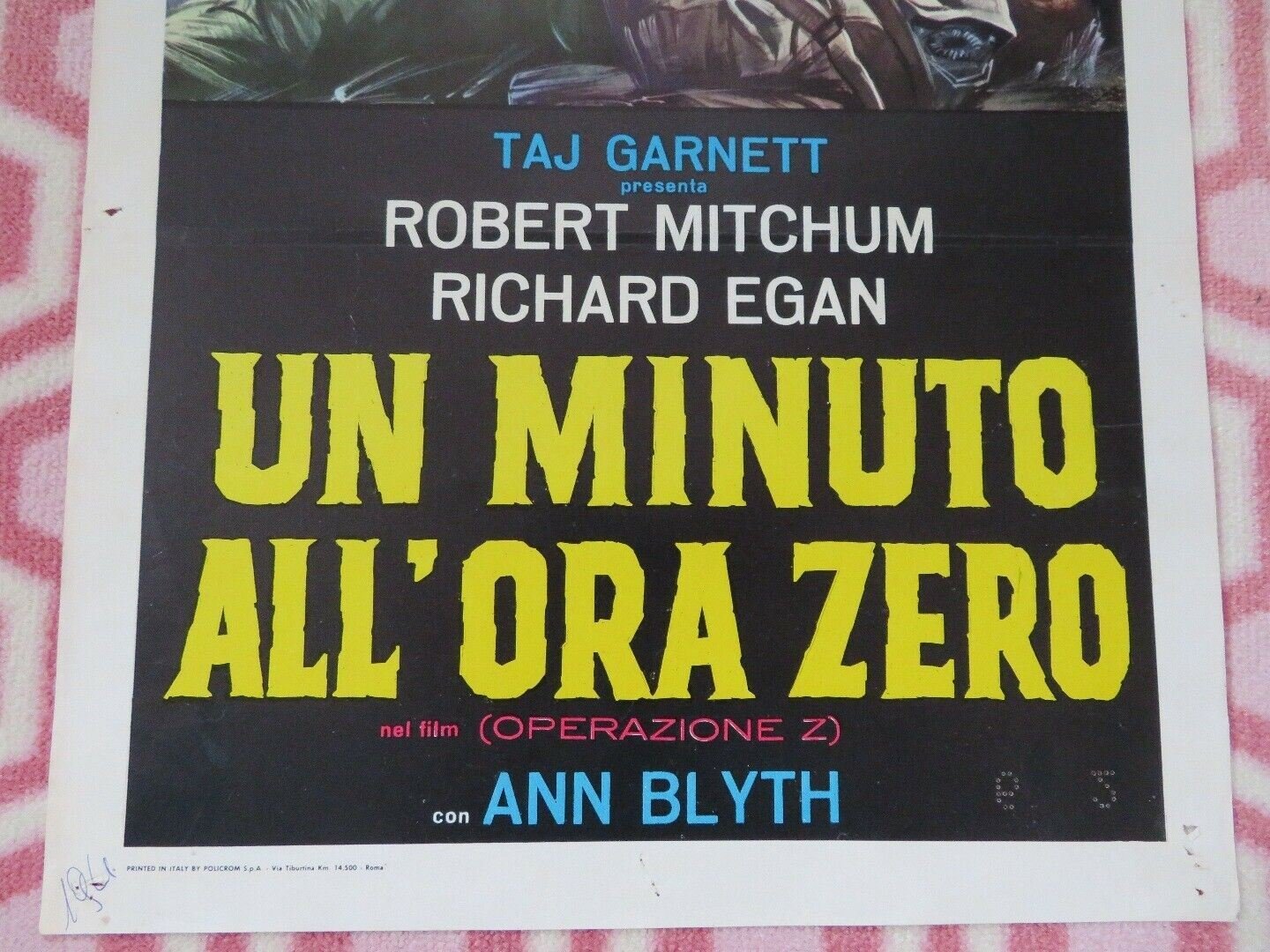 UN MINUTO ALL'ORA ZERO ITALIAN LOCANDINA (27.5"x 13") POSTER ROBERT MITCHUM 1952 Movie posters