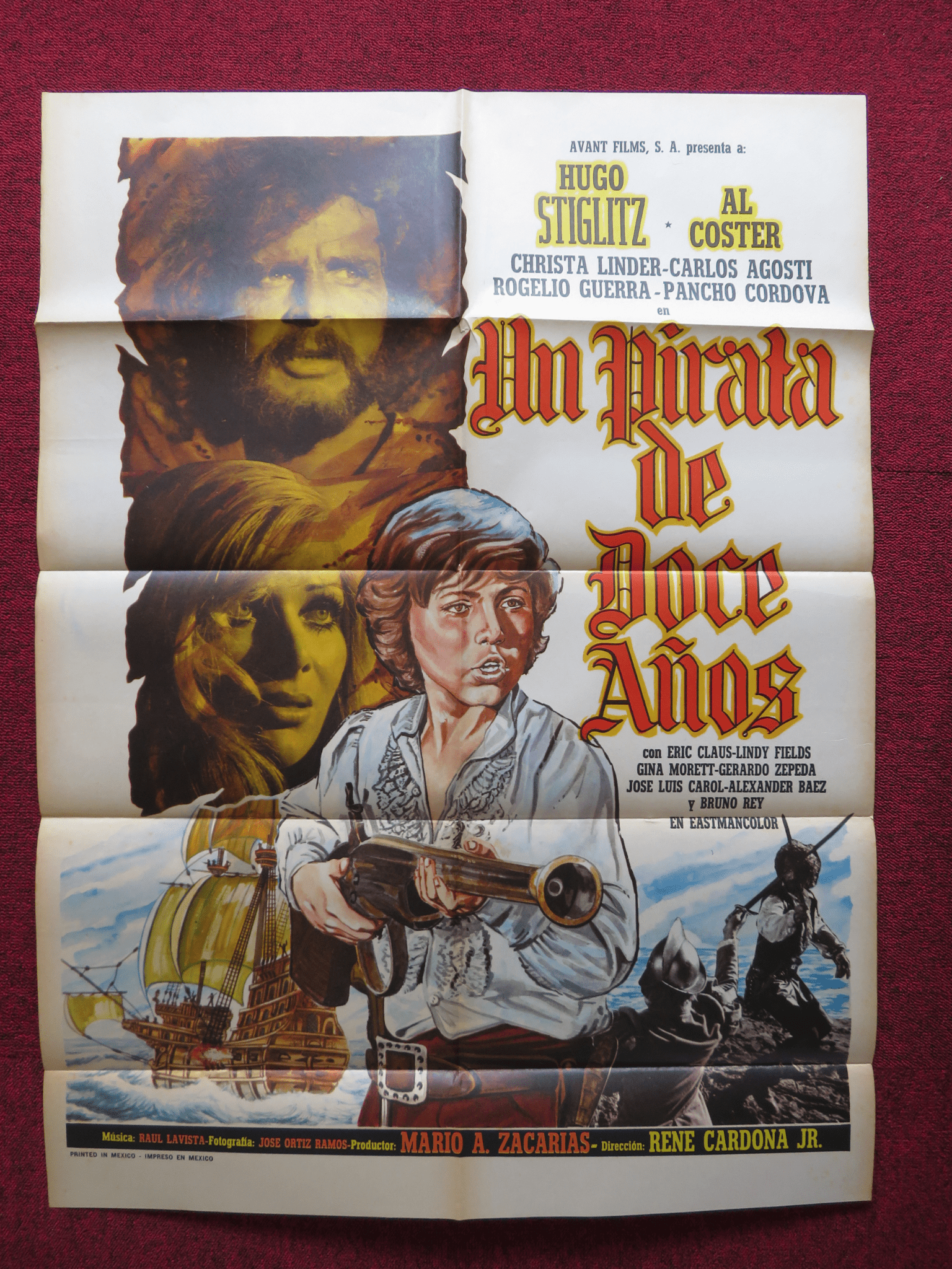 UN PIRATA DE DOCE ANOS FOLDED MEXICAN POSTER HUGO STIGLITZ AL COSTER 1972 Rendezvous Cinema Movie posters