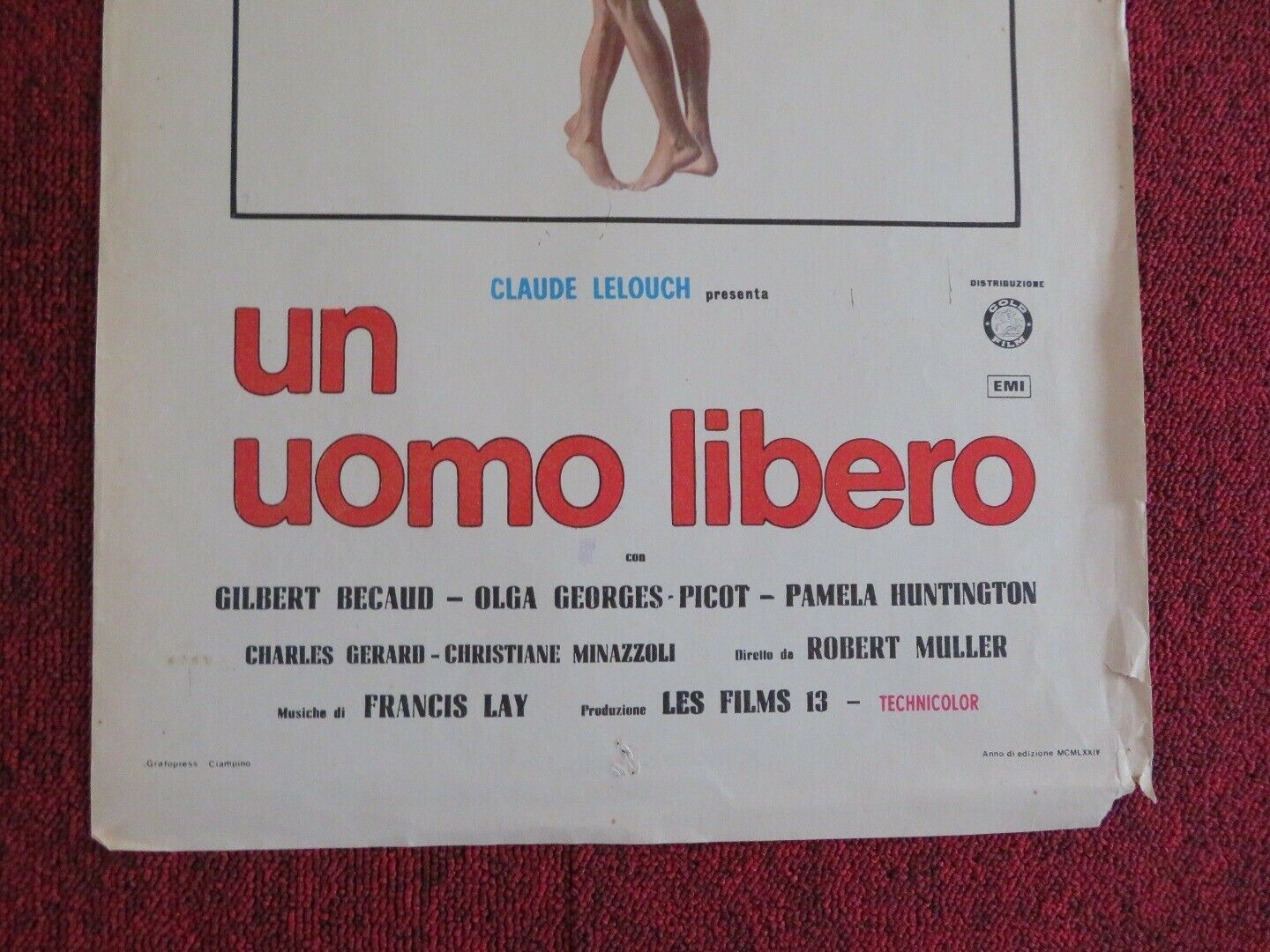 UN UOMO LIBERO / A Free Man ITALIAN LOCANDINA (27.5"x13") POSTER 1973 Movie posters