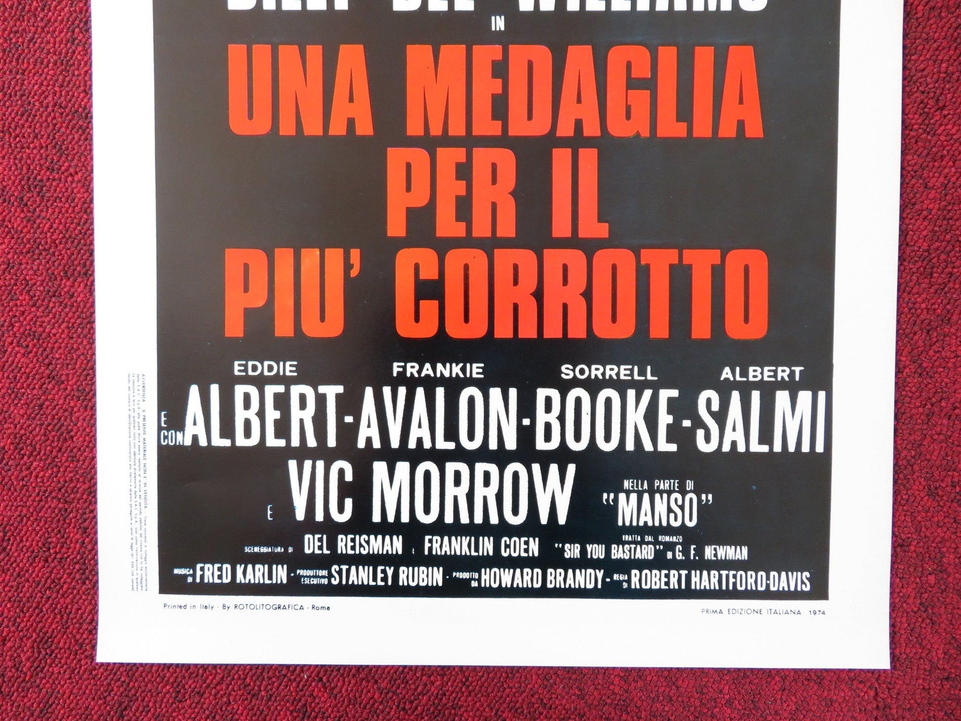 UNA MEDAGLIA PER IL PIU' CORROTTO ITALIAN LOCANDINA POSTER B. DEE WILLIAMS 1974 Rendezvous Cinema Movie posters