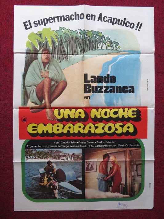 UNA NOCHE EMBARAZOSA FOLDED ARGENTINA ONE SHEET POSTER LANDO BUZZANCA 1977 Movie posters