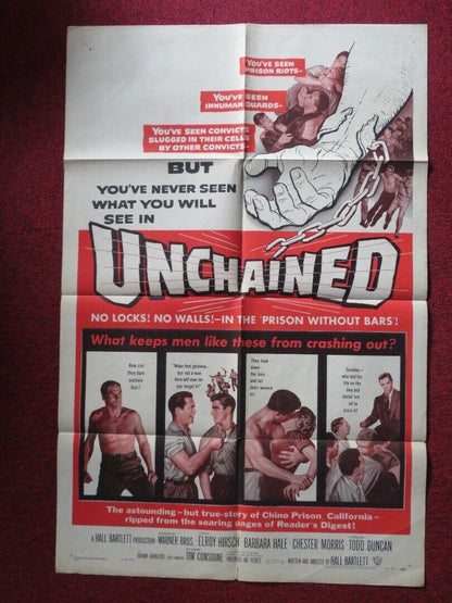 UNCHAINED FOLDED US ONE SHEET POSTER CHESTER MORRIS ELROY HIRSCH 1955 Movie posters