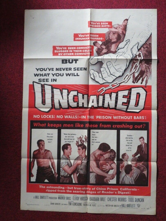 UNCHAINED FOLDED US ONE SHEET POSTER CHESTER MORRIS ELROY HIRSCH 1955 Movie posters