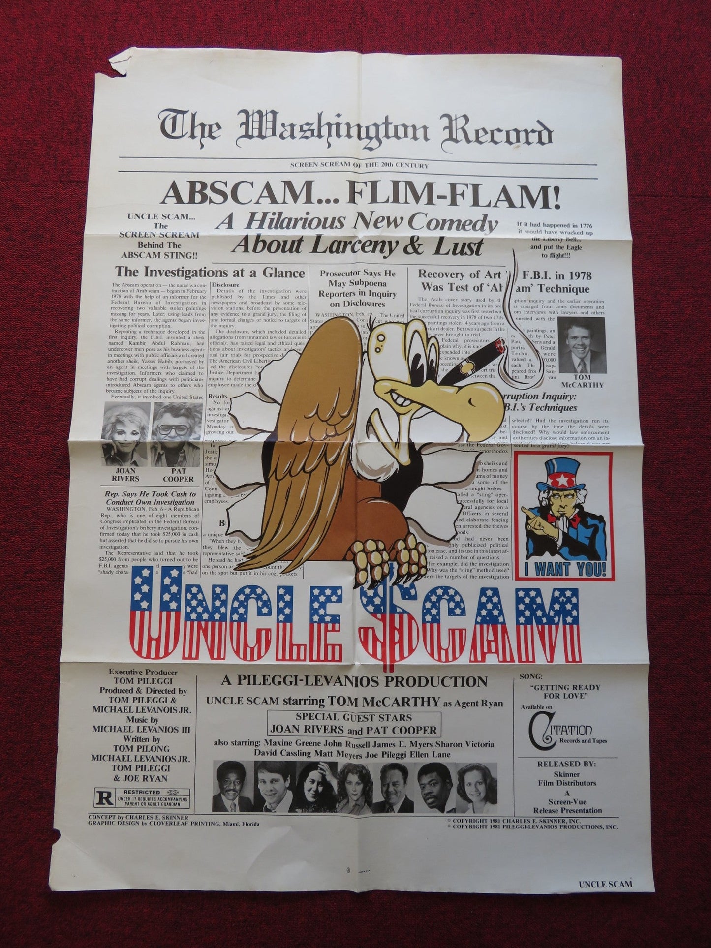 UNCLE SCAM FOLDED US ONE SHEET POSTER TOM MCCARTHY JOAN RIVERS 1981 Rendezvous Cinema Movie posters