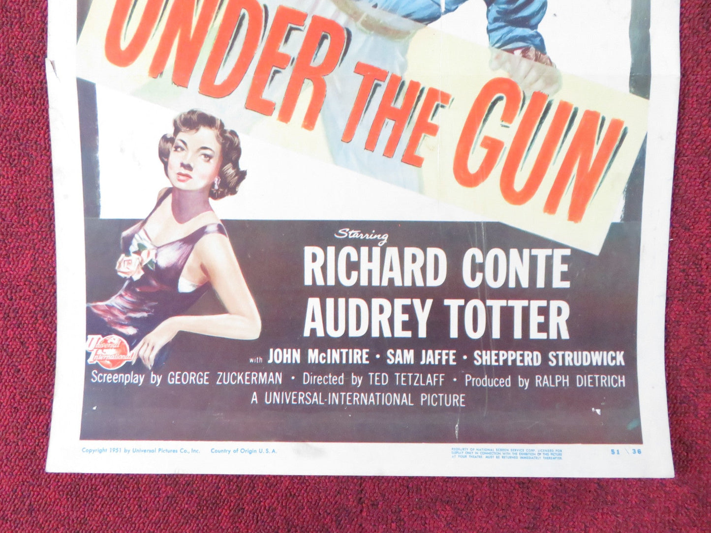 UNDER THE GUN US INSERT (14"x 36") POSTER RICHARD CONTE AUDREY TOTTER 1951 Rendezvous Cinema Movie posters