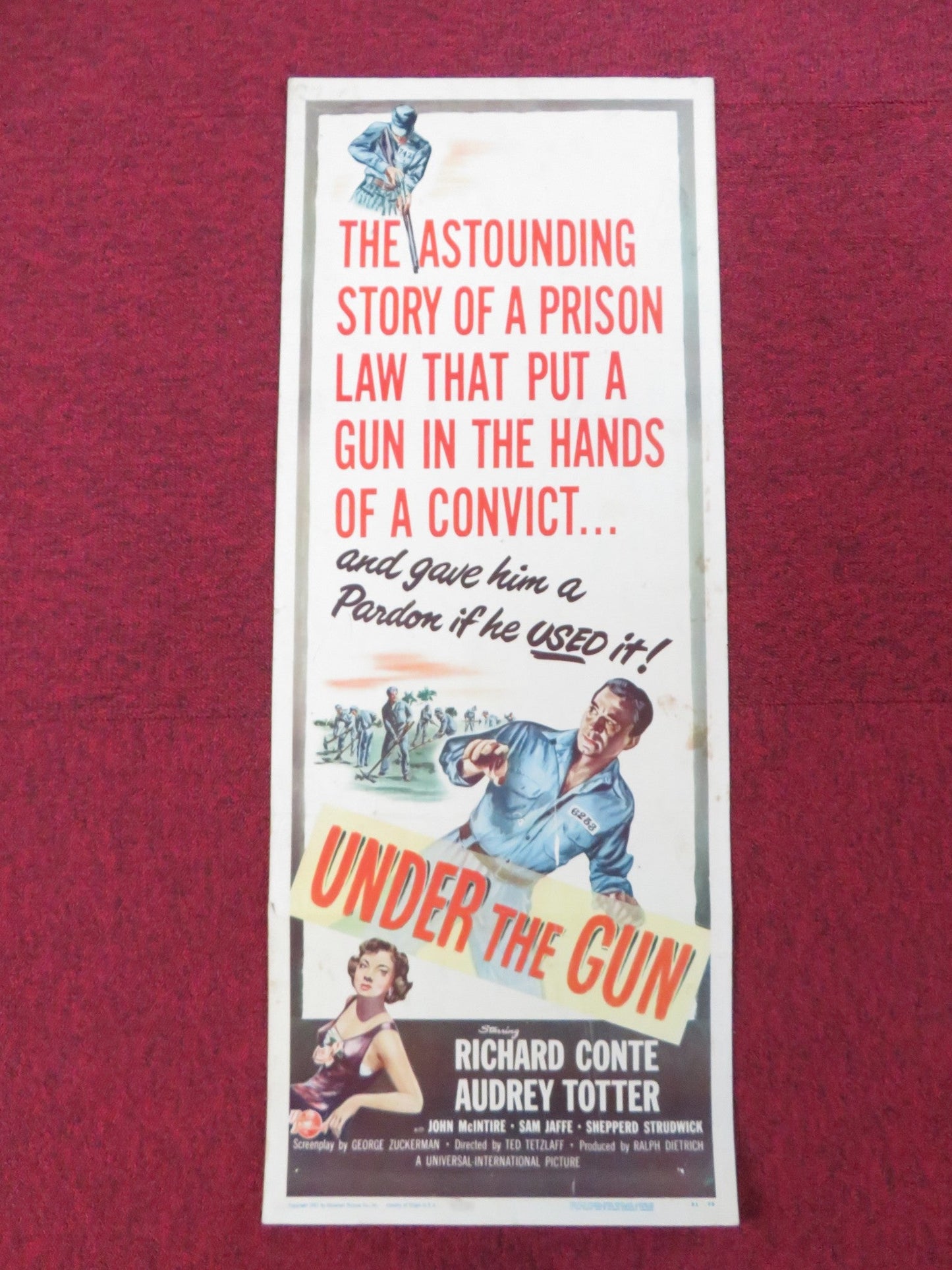 UNDER THE GUN US INSERT (14"x 36") POSTER RICHARD CONTE AUDREY TOTTER 1951 Rendezvous Cinema Movie posters