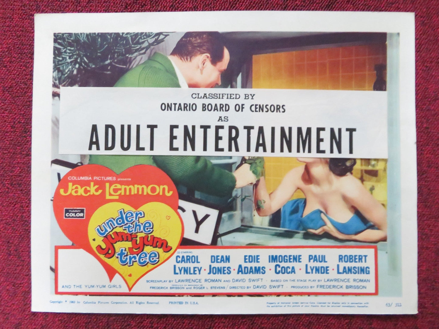 UNDER THE YUM YUM TREE US LOBBY CARD SET JACK LEMMON C. LYNLEY DEAN JONES 1963 Rendezvous Cinema Movie posters