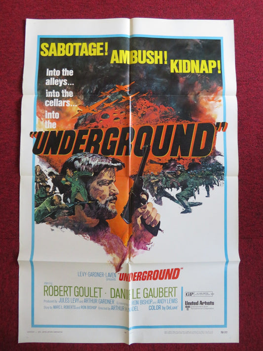 UNDERGROUND FOLDED US ONE SHEET POSTER ROBERT GOULET DANIELE GAUBERT 1970 Rendezvous Cinema Movie posters