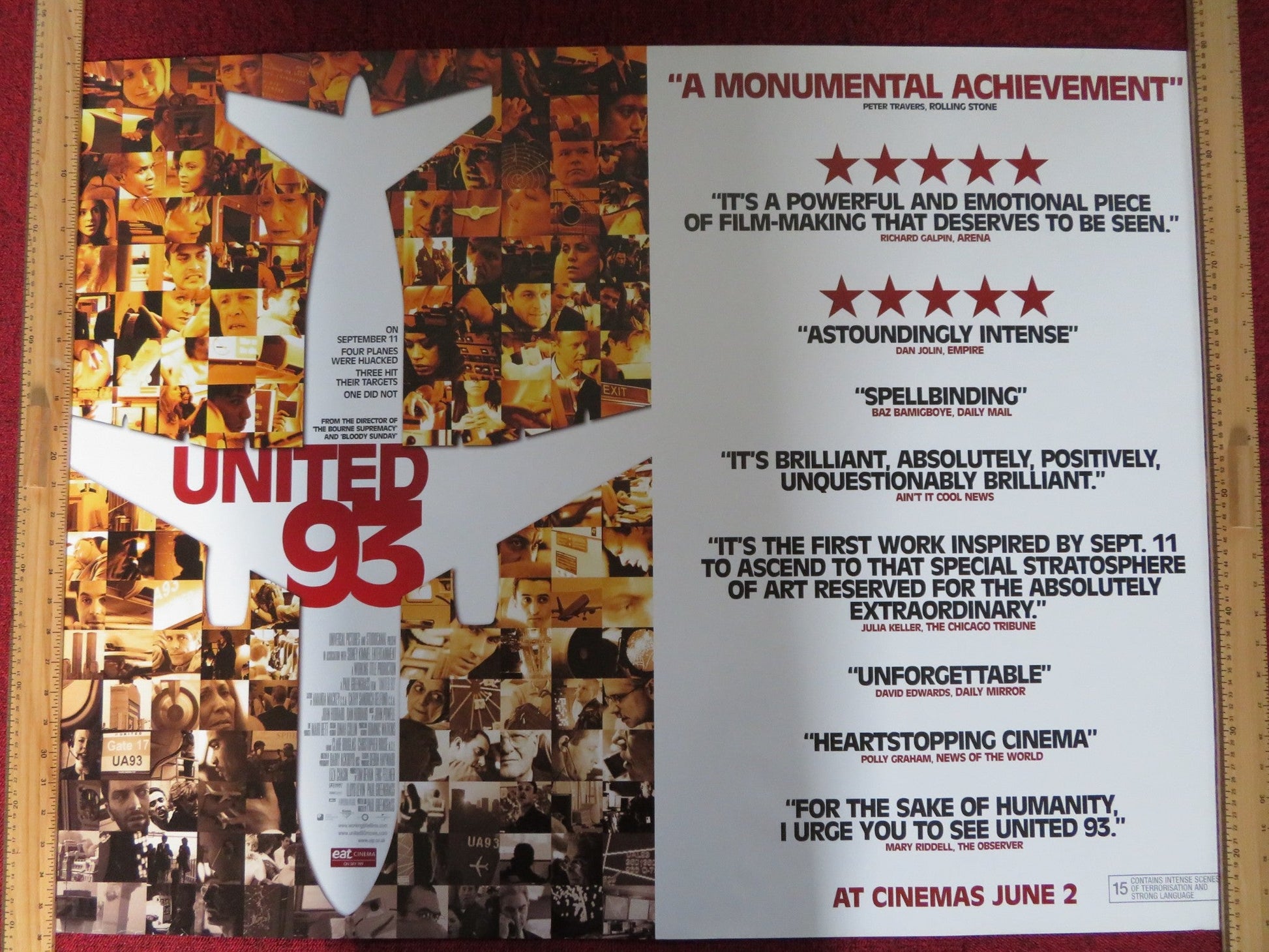 UNITED 93 - B UK QUAD (30"x 40") ROLLED POSTER J. J. JOHNSON GARY COMMOCK 2006 Rendezvous Cinema Movie posters