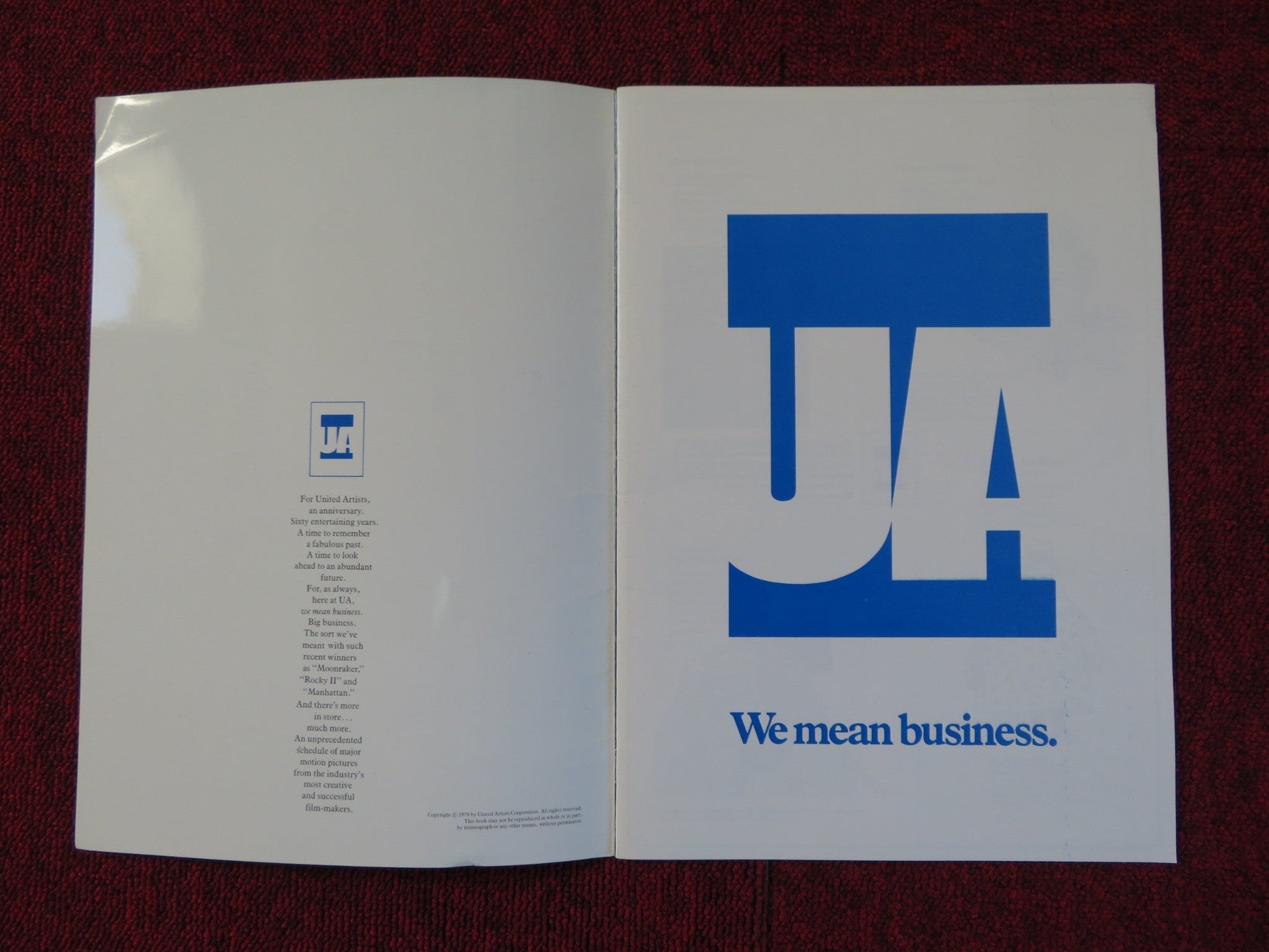 UNITED ARTISTS 60 ENTERTAINING YEARS 1979 MOVIE BROCHURE MGM LORIMAR Rendezvous Cinema Movie posters