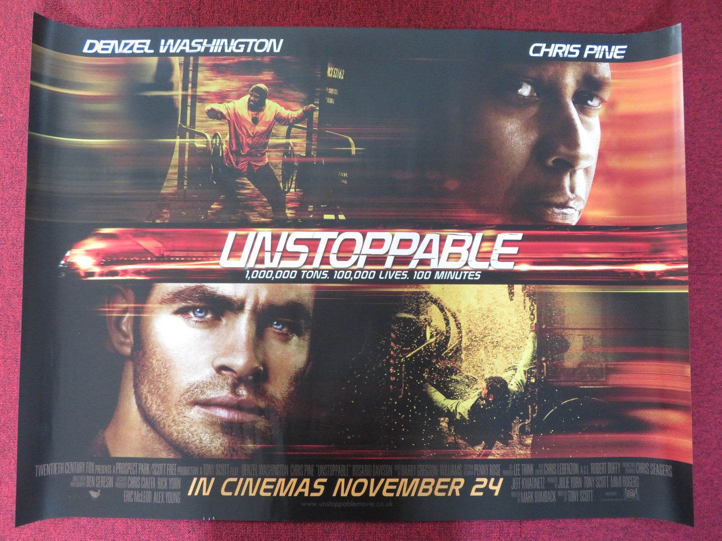 UNSTOPPABLE UK QUAD (30"x 40") ROLLED POSTER CHRIS PINE DENZEL WASHINGTON 2010 Rendezvous Cinema Movie posters