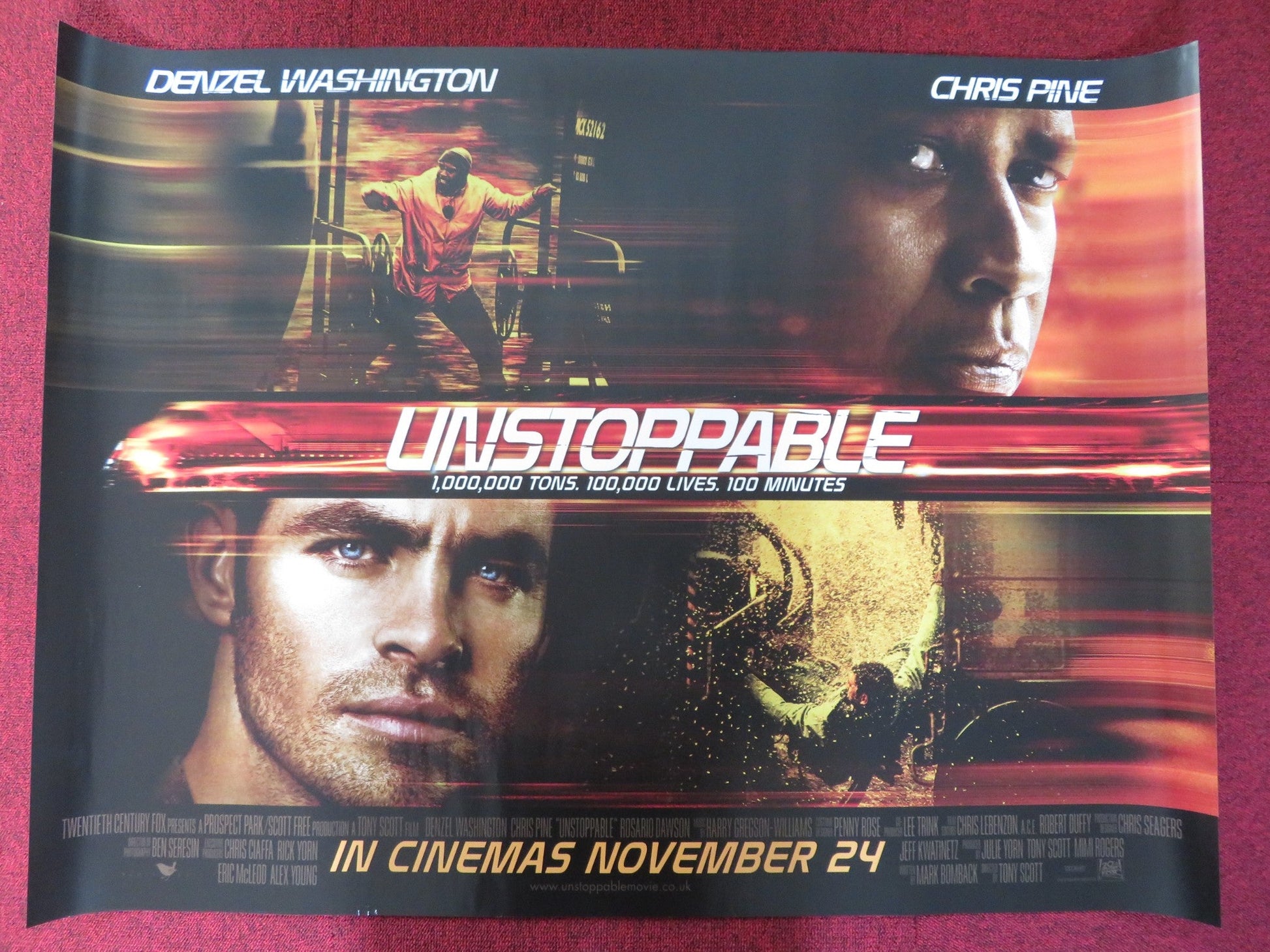 UNSTOPPABLE UK QUAD (30"x 40") ROLLED POSTER CHRIS PINE DENZEL WASHINGTON 2010 Rendezvous Cinema Movie posters