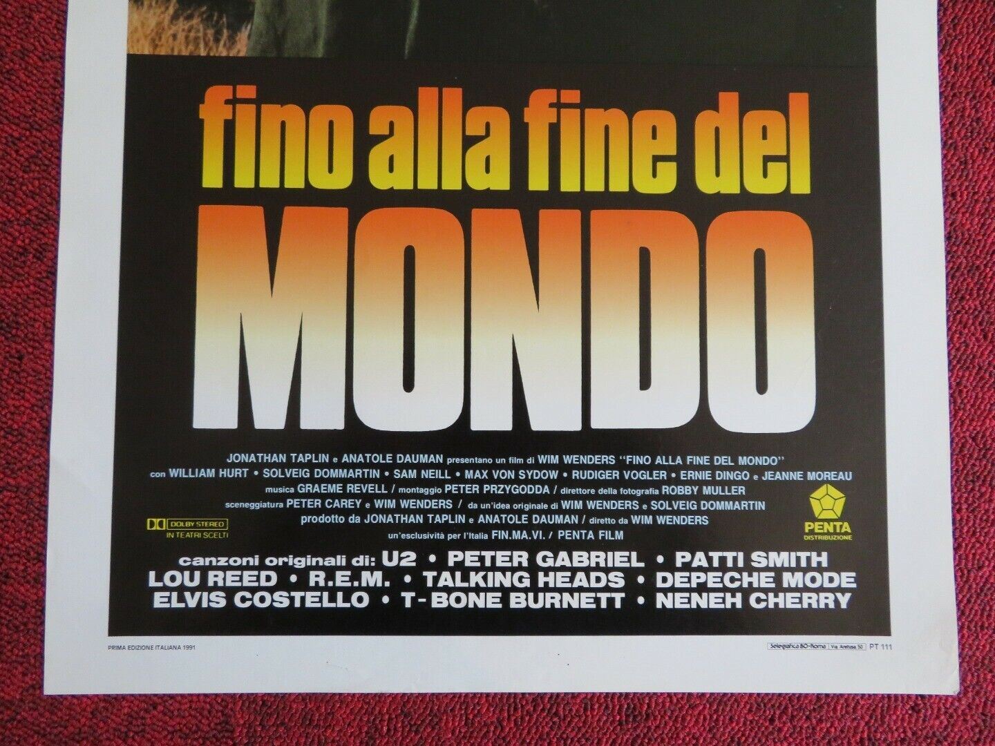 UNTIL THE END OF THE WORLD ITALIAN LOCANDINA (27.5"x13") POSTER W. HURT1991 Movie posters