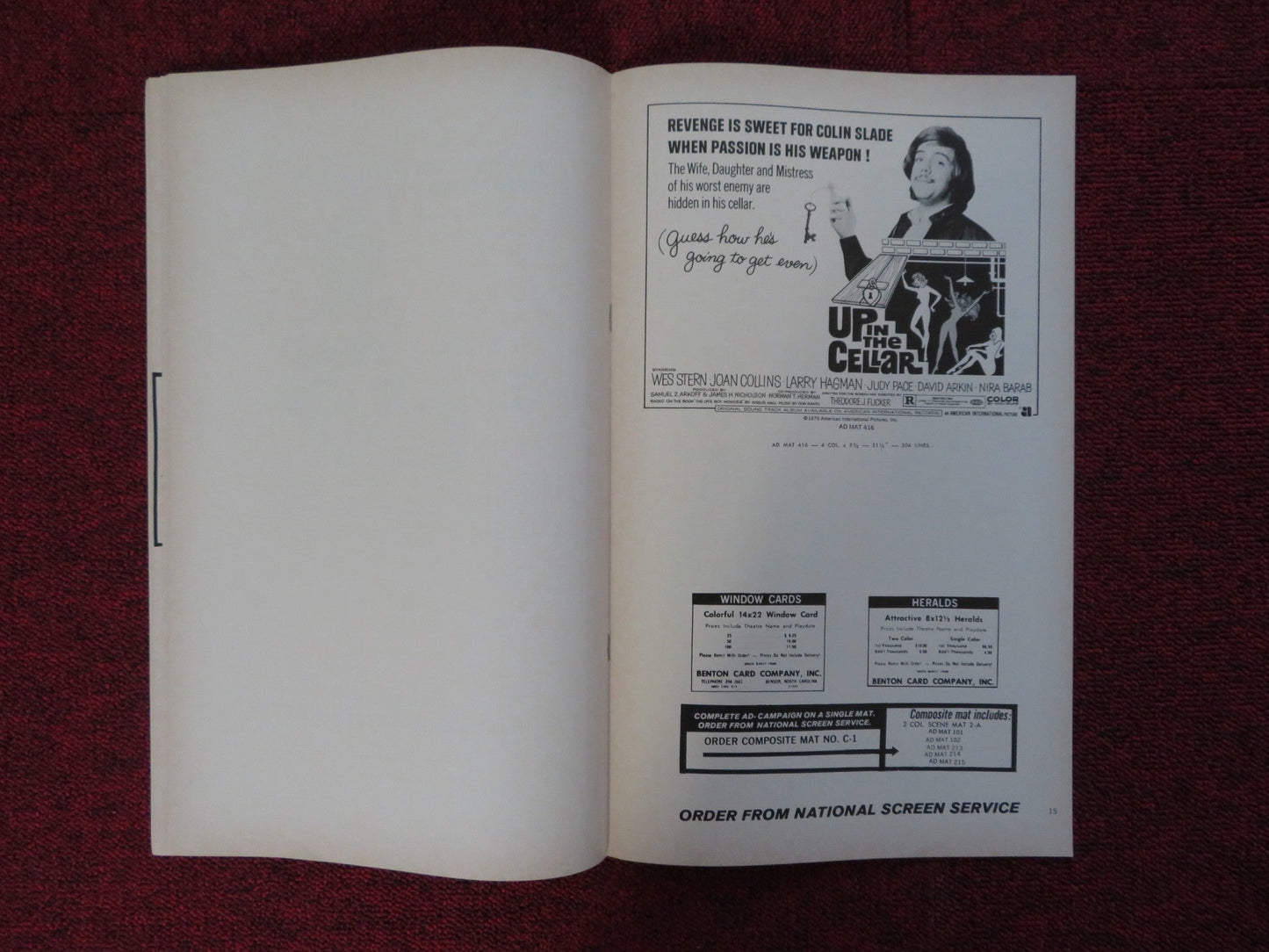 UP IN THE CELLAR UNCUT AMERICAN INTERNATIONAL PRESS BOOK STERN JOAN COLLINS 1970 Rendezvous Cinema Movie posters
