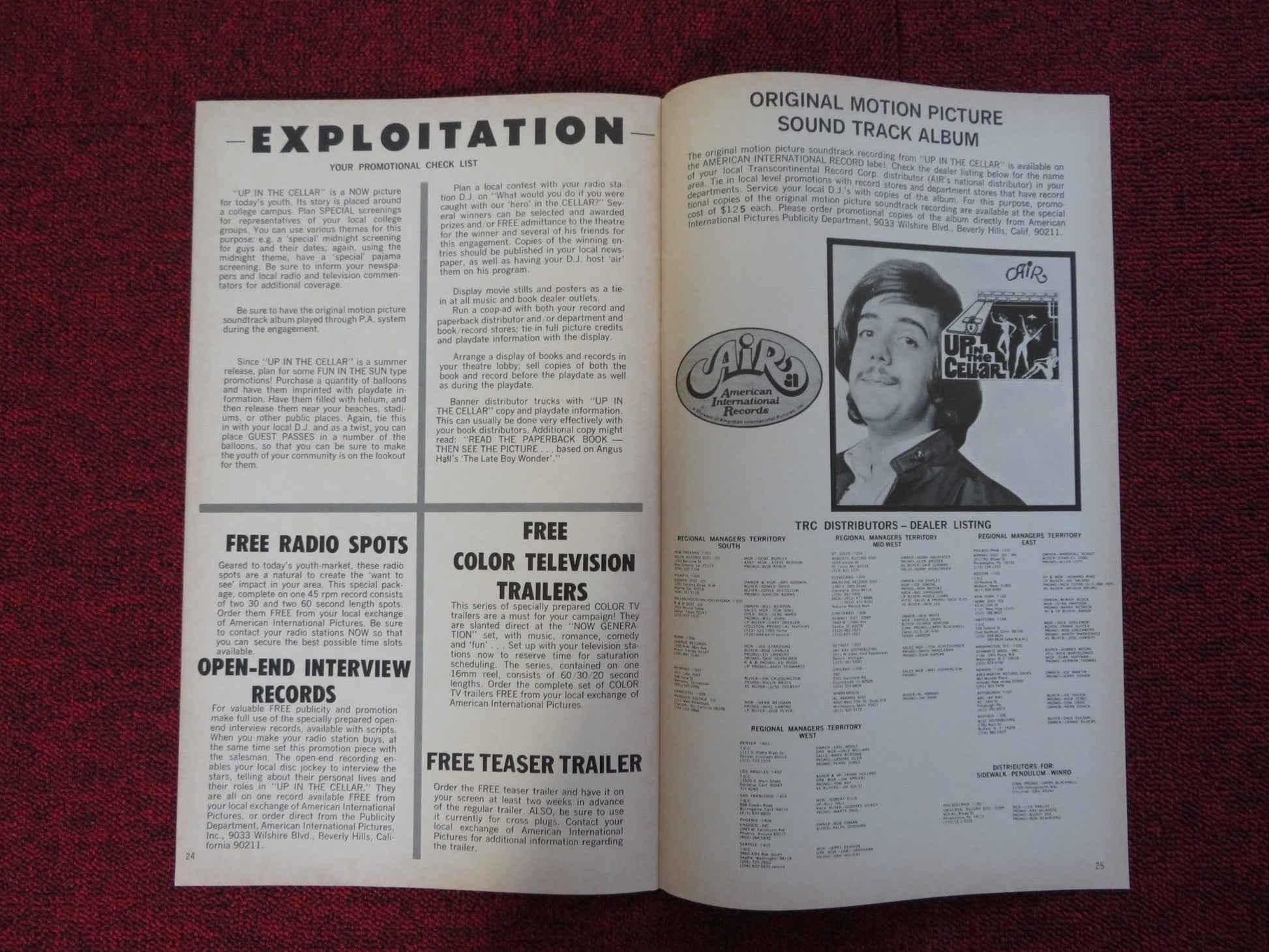 UP IN THE CELLAR UNCUT AMERICAN INTERNATIONAL PRESS BOOK STERN JOAN COLLINS 1970 Rendezvous Cinema Movie posters