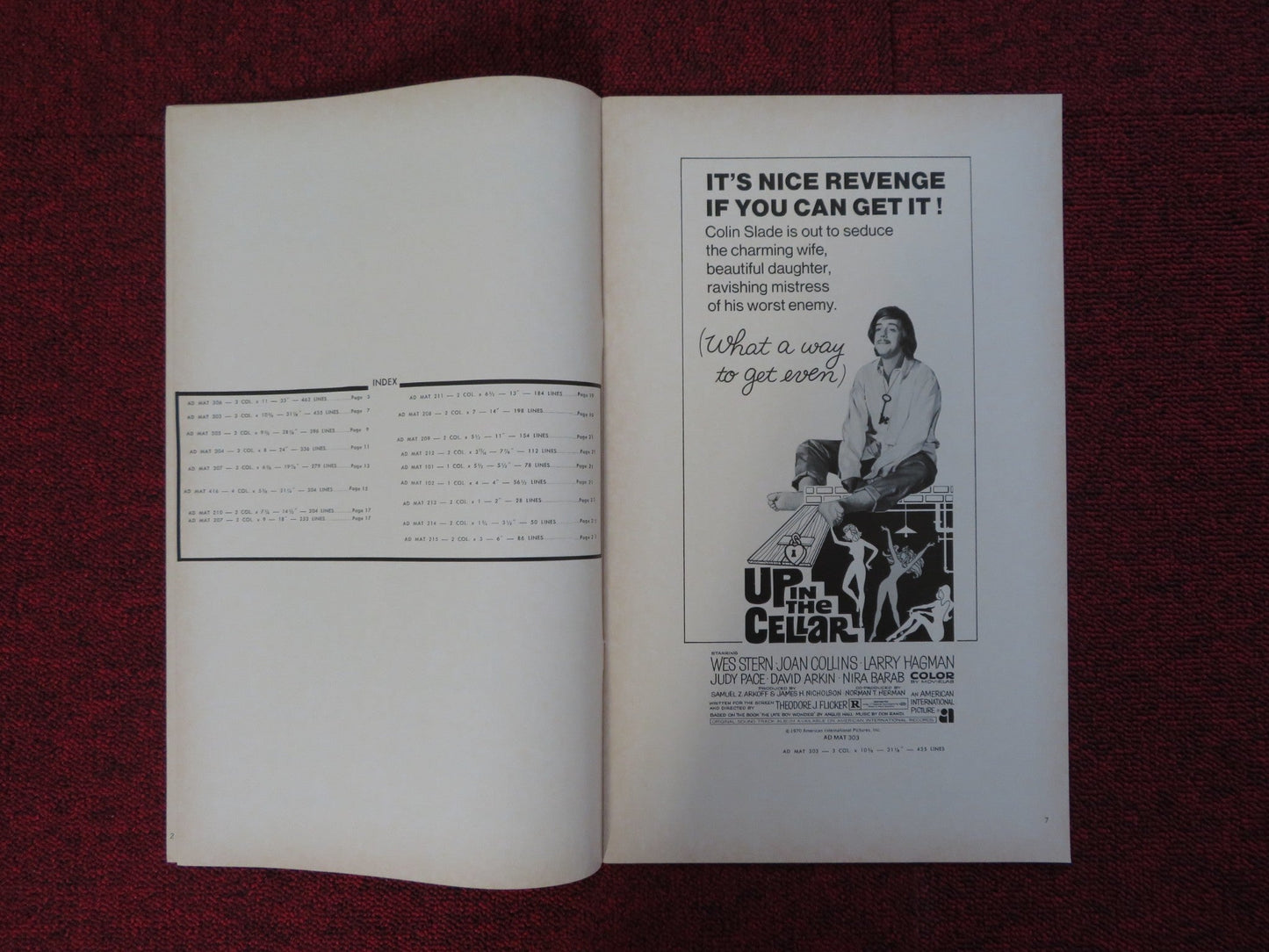 UP IN THE CELLAR UNCUT AMERICAN INTERNATIONAL PRESS BOOK STERN JOAN COLLINS 1970 Rendezvous Cinema Movie posters