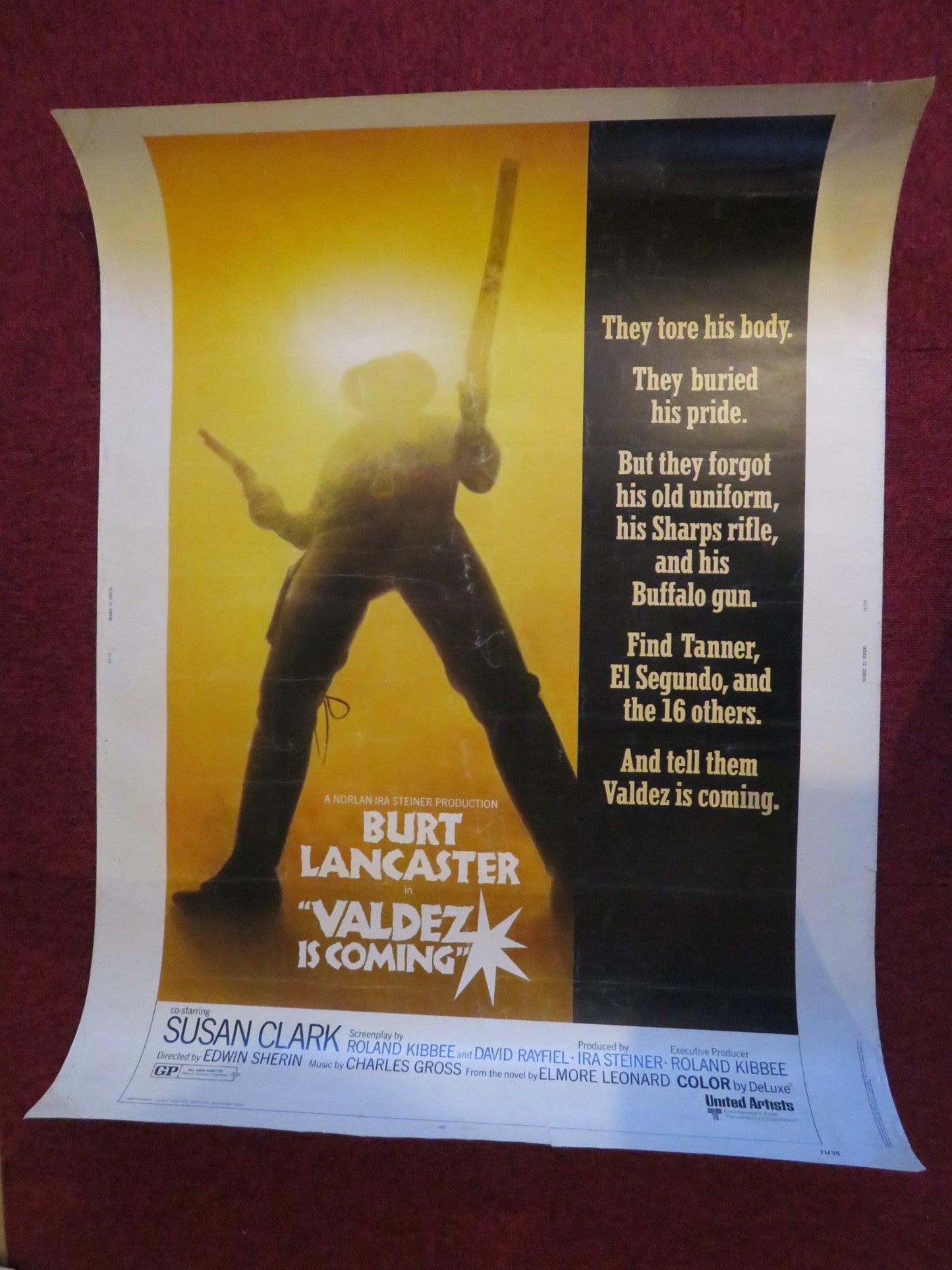 VALDEZ IS COMING US 30 X 40 ROLLED POSTER BURT LANCASTER SUSAN CLARK 1971 Rendezvous Cinema Movie posters