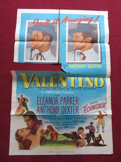 VALENTINO FOLDED US ONE SHEET POSTER ANTHONY DEXTER ELEANOR PARKER 1951 Movie posters