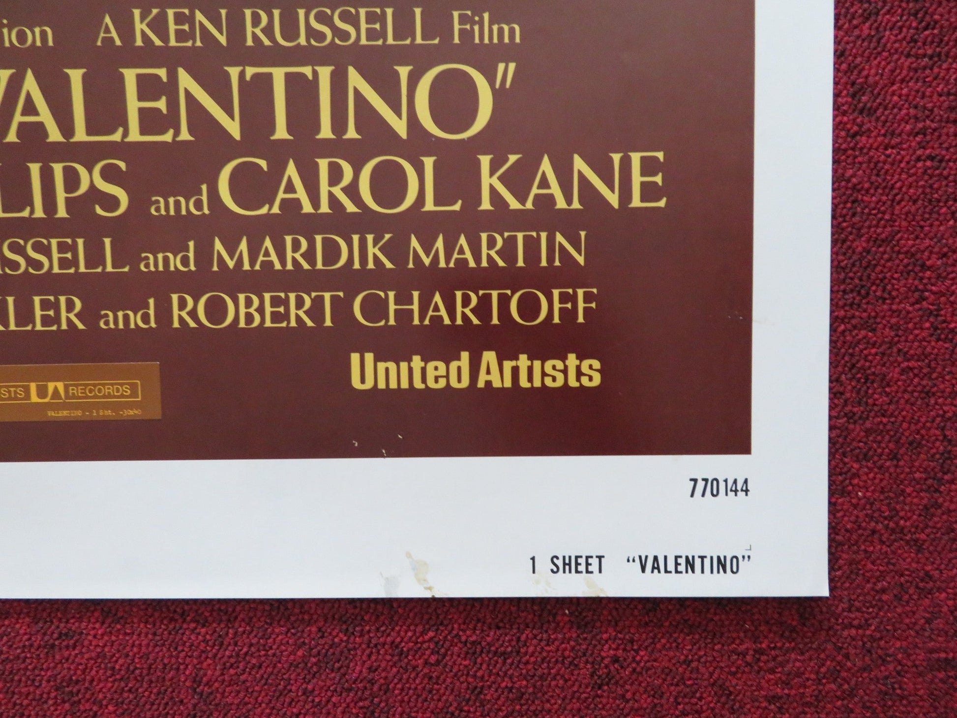 VALENTINO FOLDED US ONE SHEET POSTER RUDOLF NUREYEV LESLIE CARON 1977 Rendezvous Cinema Movie posters
