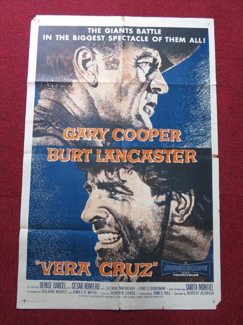 VERA CRUZ FOLDED US ONE SHEET POSTER GARY COOPER BURT LANCASTER 1954 Movie posters