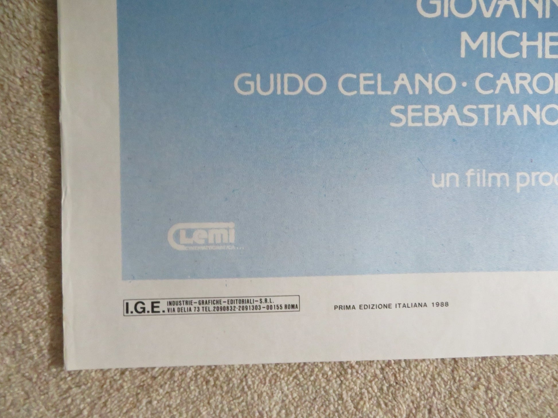 VIA PARADISO ITALIAN 2 FOGLIO POSTER MICHELE PLACIDO ANGELA MOLINA 1988 Rendezvous Cinema Movie posters