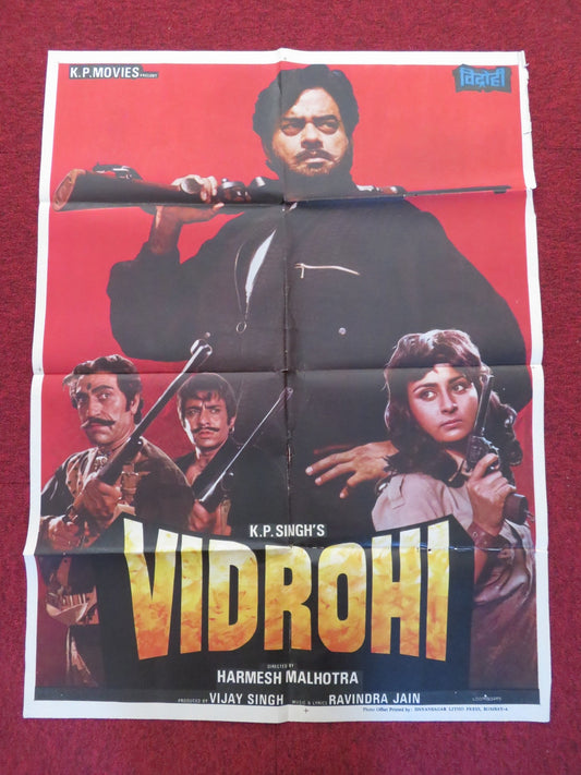 VIDROHI FOLDED INDIAN POSTER SHATRUGHAN SINHA POONHAM DHILLON 1990 Rendezvous Cinema Movie posters