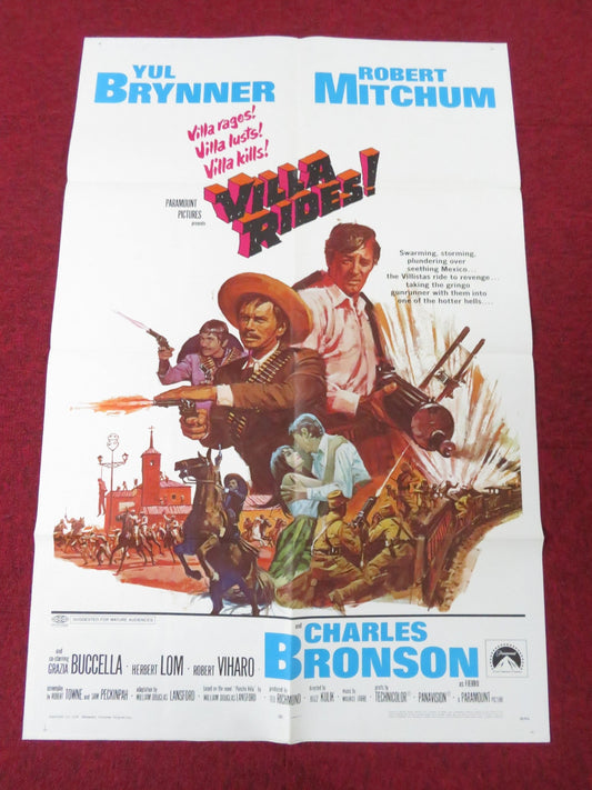 VILLA RIDES FOLDED US ONE SHEET POSTER ROBERT YUL BRYNNER ROBERT MITCHUM 1974 Rendezvous Cinema Movie posters