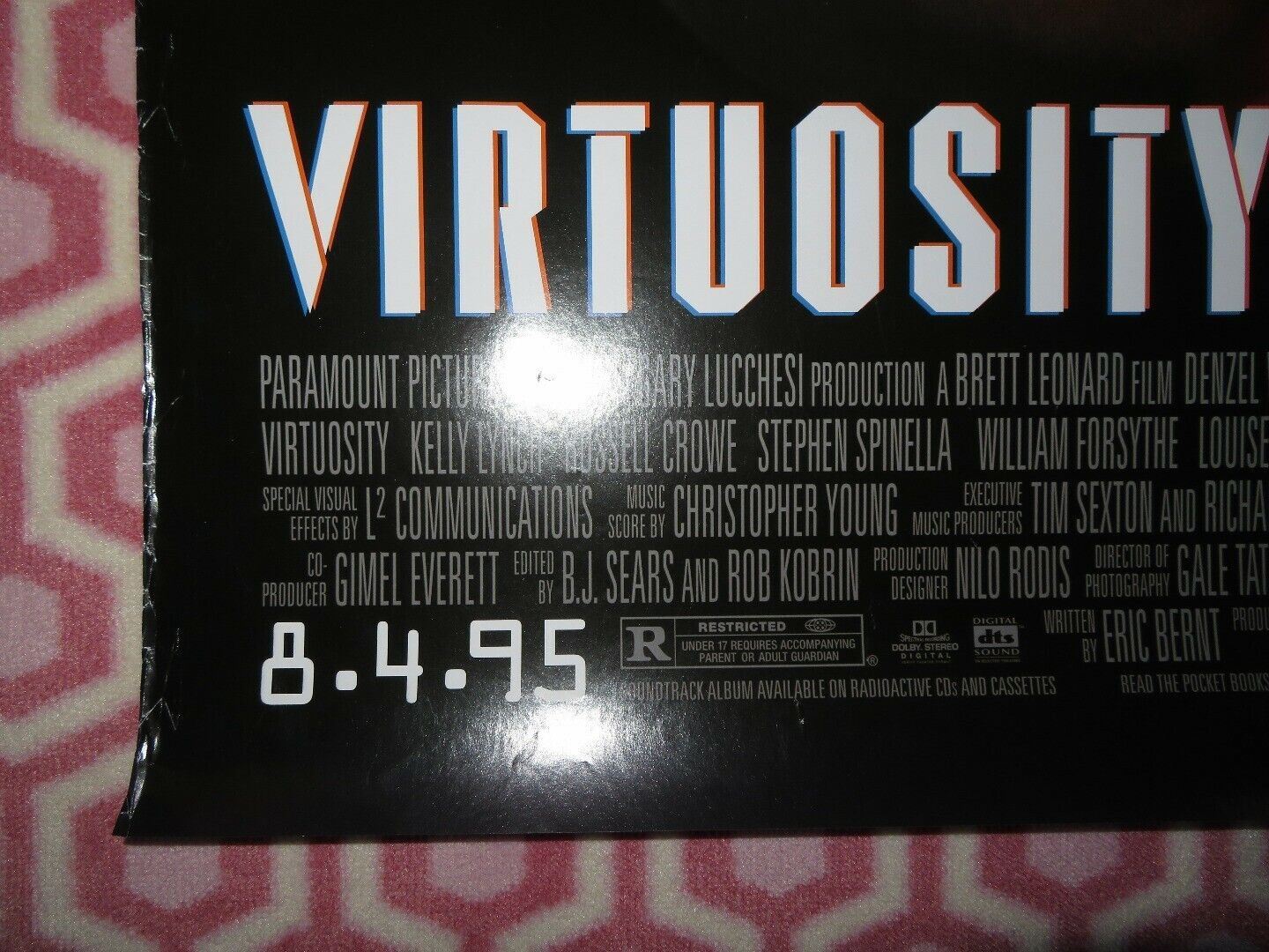 VIRTUOSITY US ONE SHEET ROLLED POSTER DENZEL WASHINGTON 1995 Movie posters