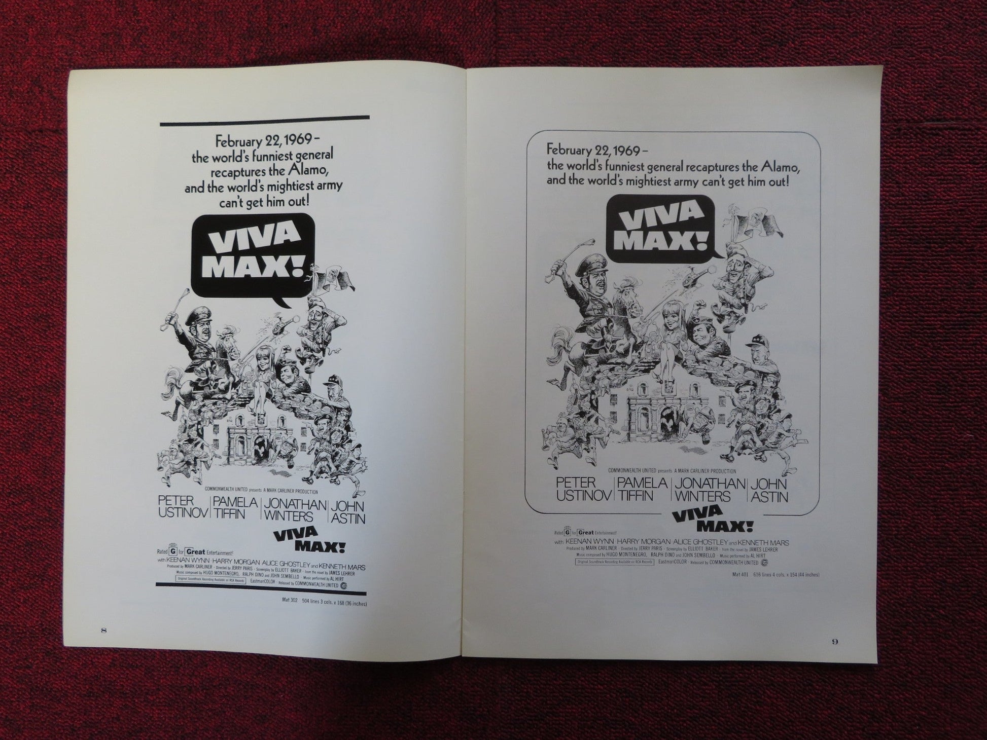 VIVA MAX - PRESSBOOK UNCUT COMMOMWEALTH UNITED PETER USTINOV PAMELA TIFFIN 1969 Rendezvous Cinema Movie posters