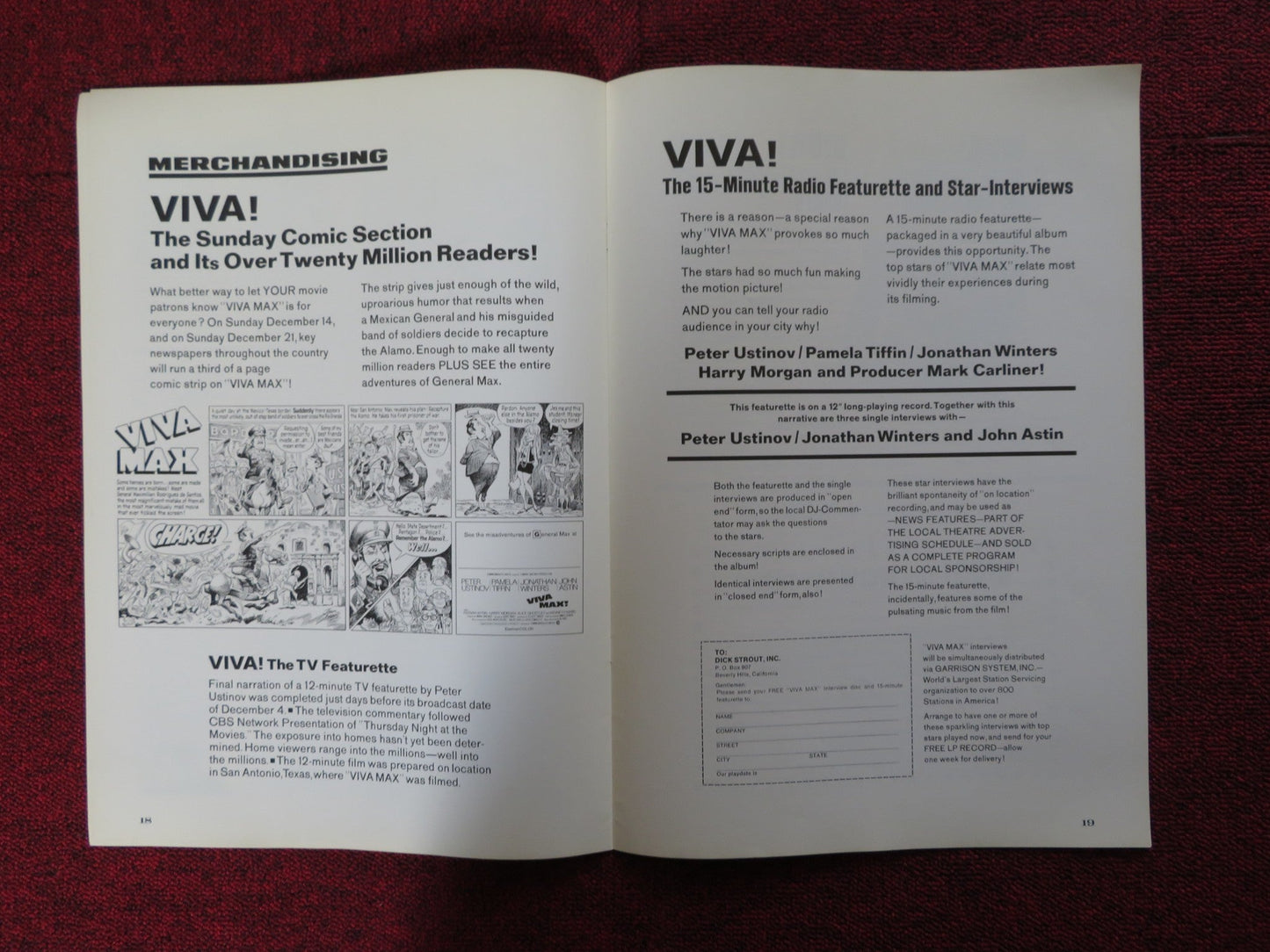 VIVA MAX - PRESSBOOK UNCUT COMMOMWEALTH UNITED PETER USTINOV PAMELA TIFFIN 1969 Rendezvous Cinema Movie posters