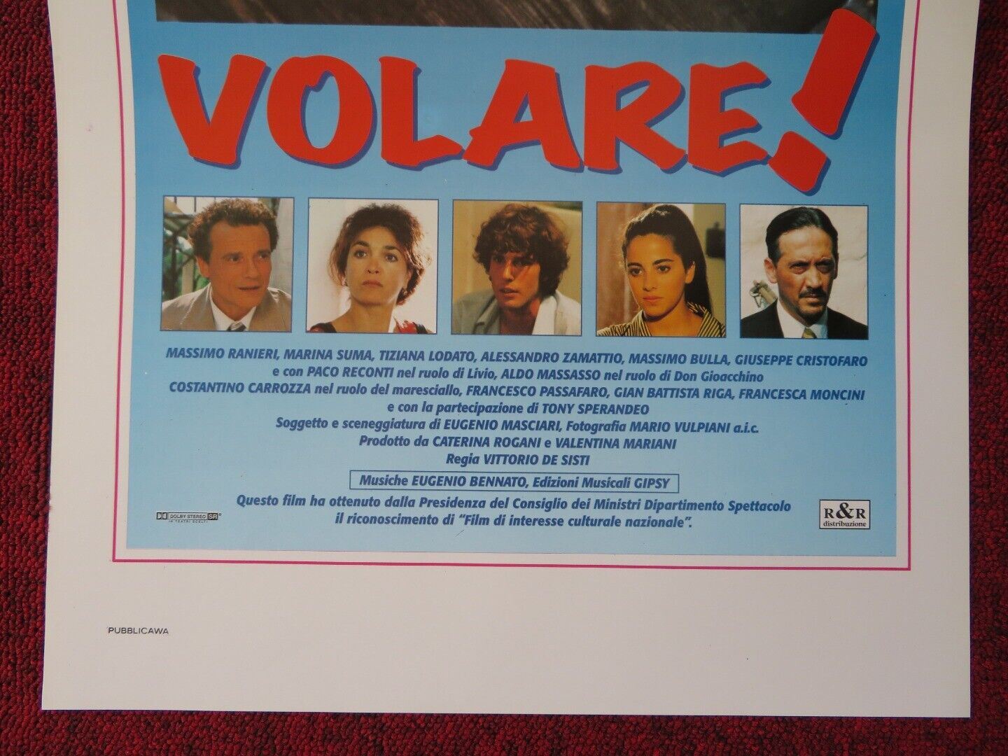 VOLARE! ITALIAN LOCANDINA (27.5"x13") POSTER MASSIMO RANIERI MARINA SUMA 1999 Movie posters