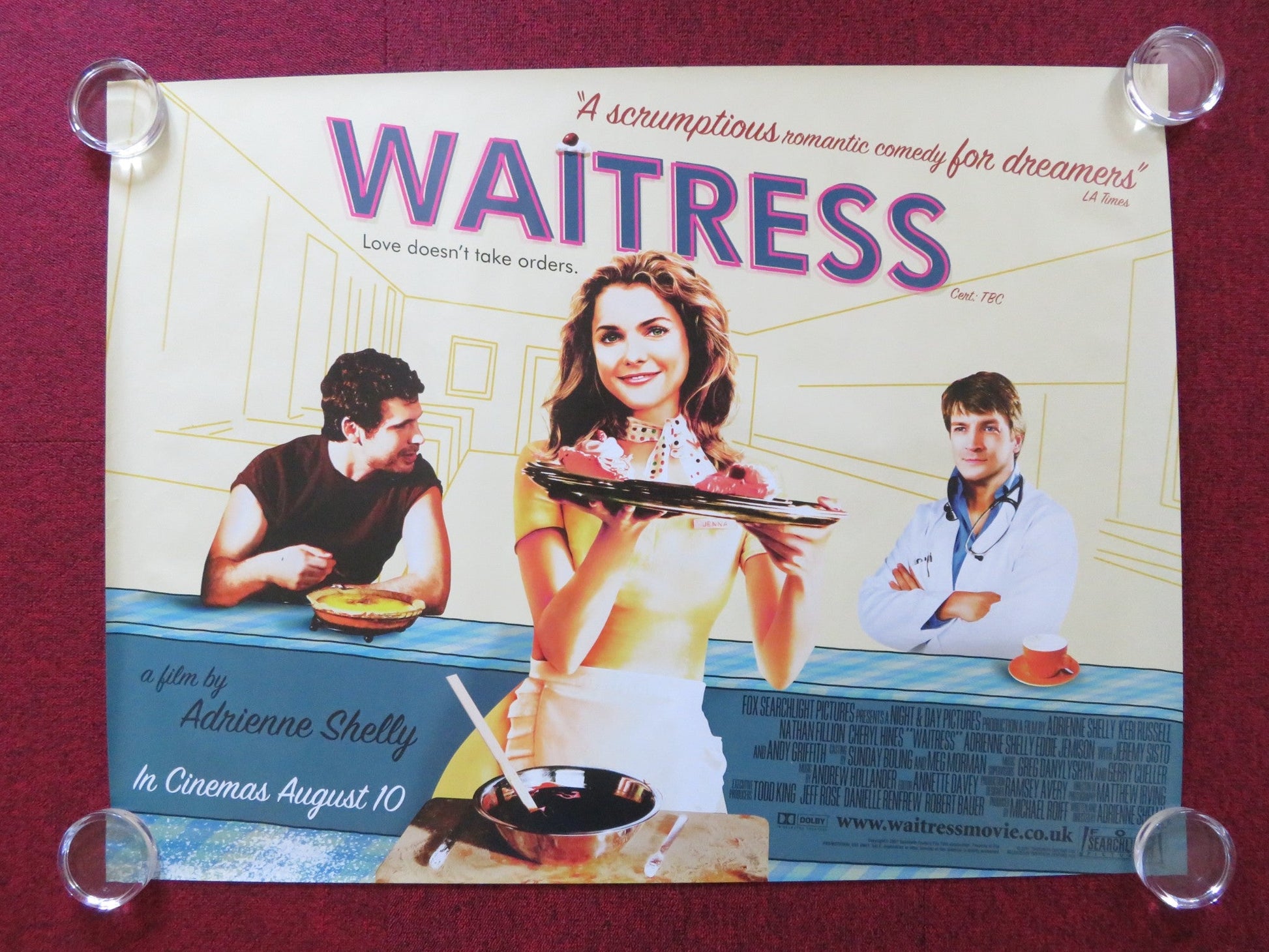 WAITRESS UK QUAD (30"x 40") ROLLED POSTER NATHAN FILLION KERI RUSSELL 2007 Rendezvous Cinema Movie posters