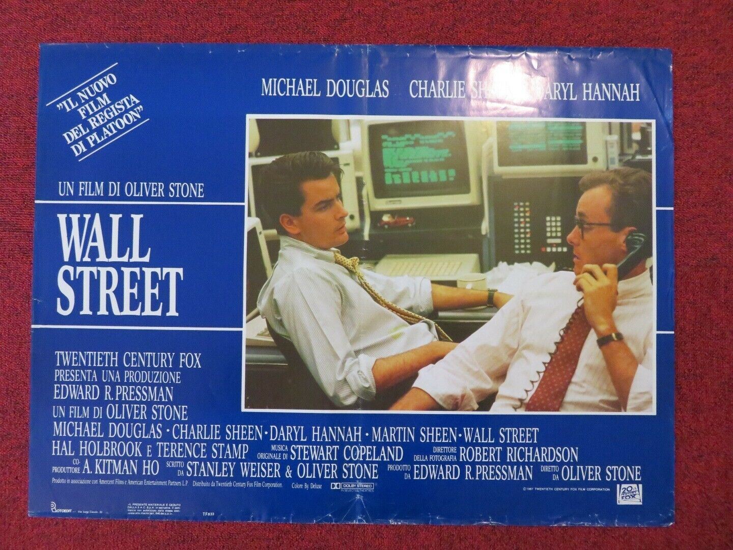 WALL STREET - B ITALIAN FOTOBUSTA POSTER CHARLIE SHEEN MICHAEL DOUGLAS 1987 Movie posters