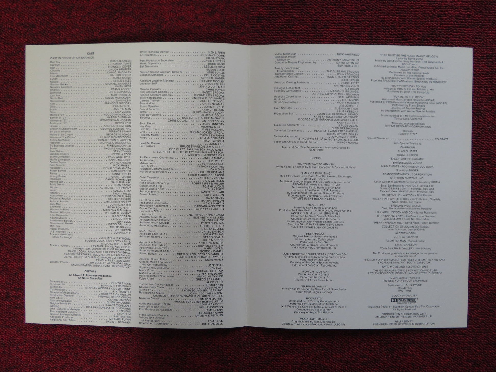 WALL STREET US SCREENING PROGRAM MICHAEL DOUGLAS CHARLIE SHEEN 1987 Rendezvous Cinema Movie posters