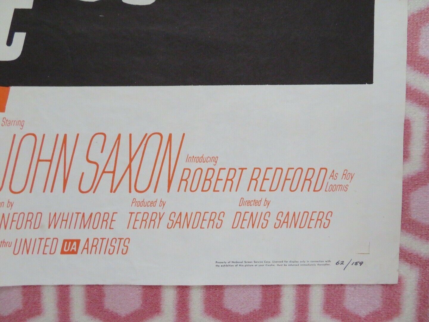 WAR HUNT FOLDED US ONE SHEET POSTER JOHN SAXON ROBERT REDFORD 1962 Movie posters