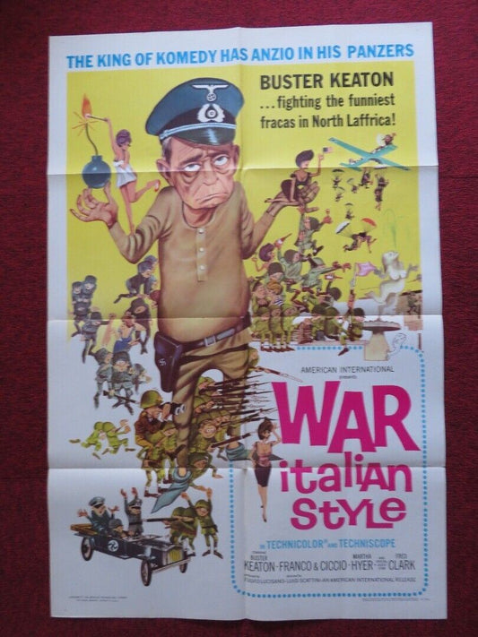WAR ITALIAN STYLE FOLDED US ONE SHEET POSTER BUSTER KEATON FRED CLARK 1966 Movie posters