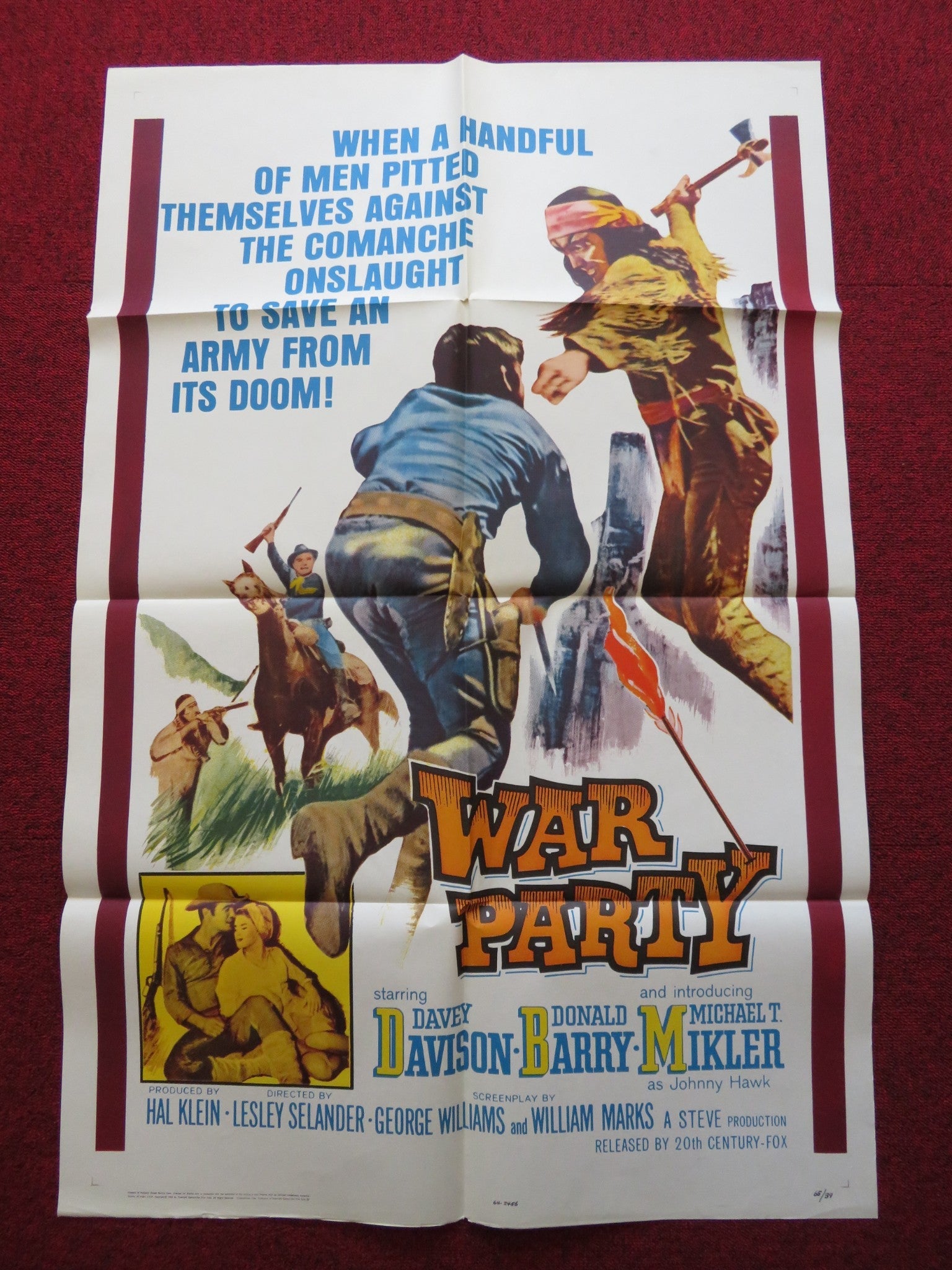 WAR PARTY FOLDED US ONE SHEET POSTER DAVEY DAVISON DONALD BARRY 1965 Rendezvous Cinema Movie posters