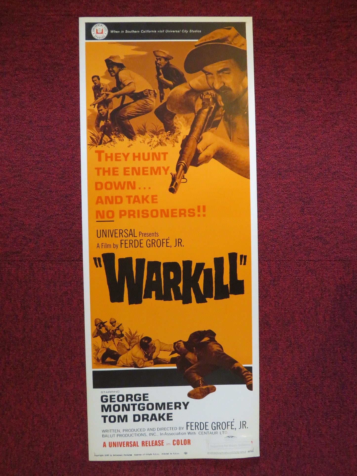 WARKILL US INSERT (14"x 36") POSTER GEORGE MONTGOMERY TOM DRAKE 1968 Rendezvous Cinema Movie posters