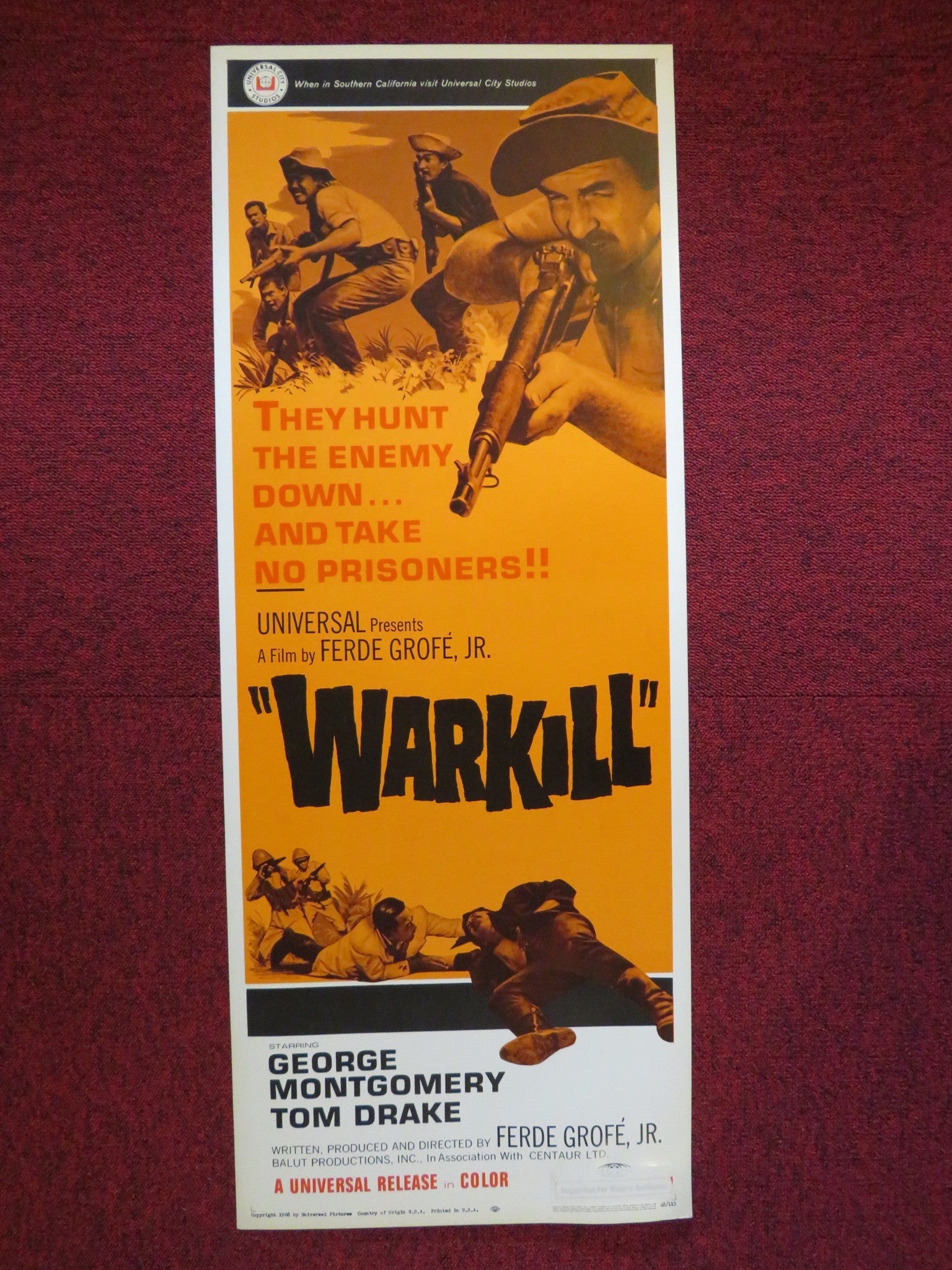 WARKILL US INSERT (14"x 36") POSTER GEORGE MONTGOMERY TOM DRAKE 1968 Rendezvous Cinema Movie posters