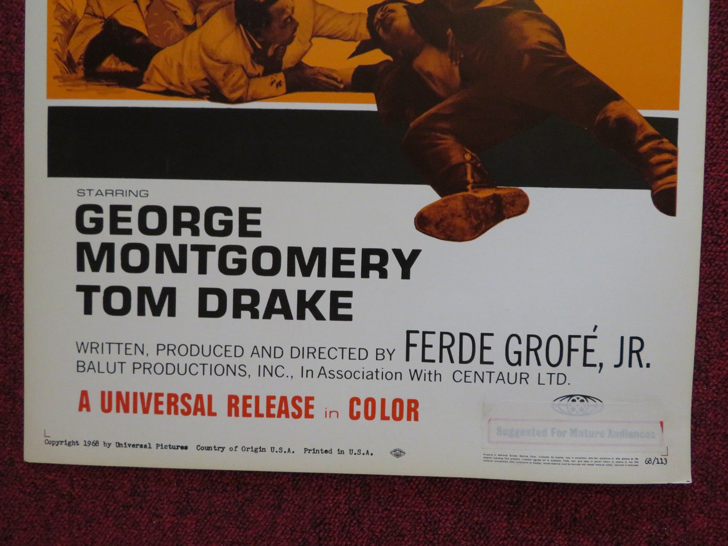 WARKILL US INSERT (14"x 36") POSTER GEORGE MONTGOMERY TOM DRAKE 1968 Rendezvous Cinema Movie posters