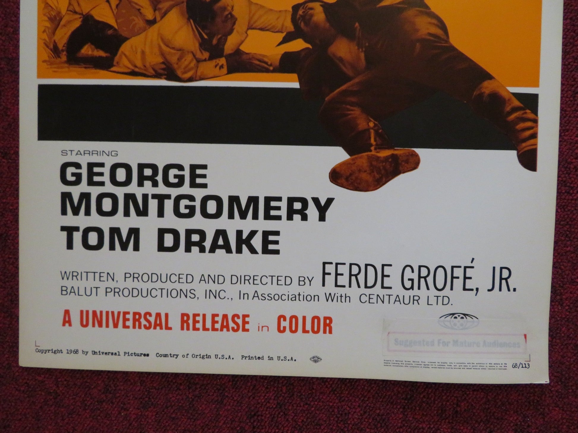 WARKILL US INSERT (14"x 36") POSTER GEORGE MONTGOMERY TOM DRAKE 1968 Rendezvous Cinema Movie posters
