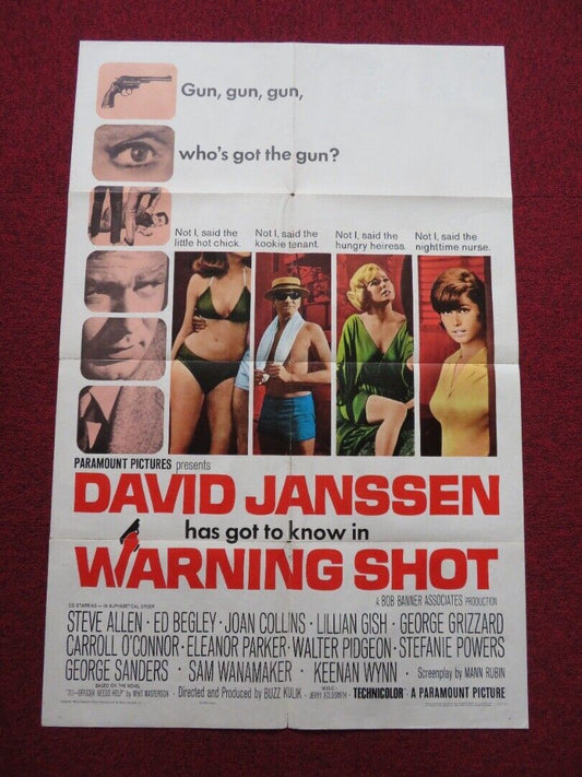 WARNING SHOT FOLDED US ONE SHEET POSTER JOAN COLLINS DAVID JANSSEN 1966 - Rendezvous Cinema