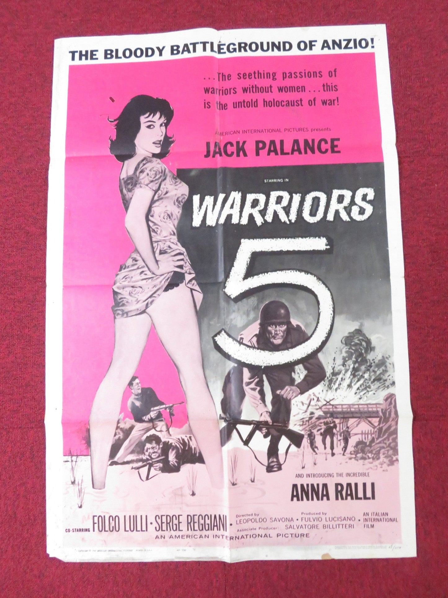 WARRIORS FIVE FOLDED US ONE SHEET POSTER JACK PALANCE GIOVANNA RALLI 1962 Rendezvous Cinema Movie posters