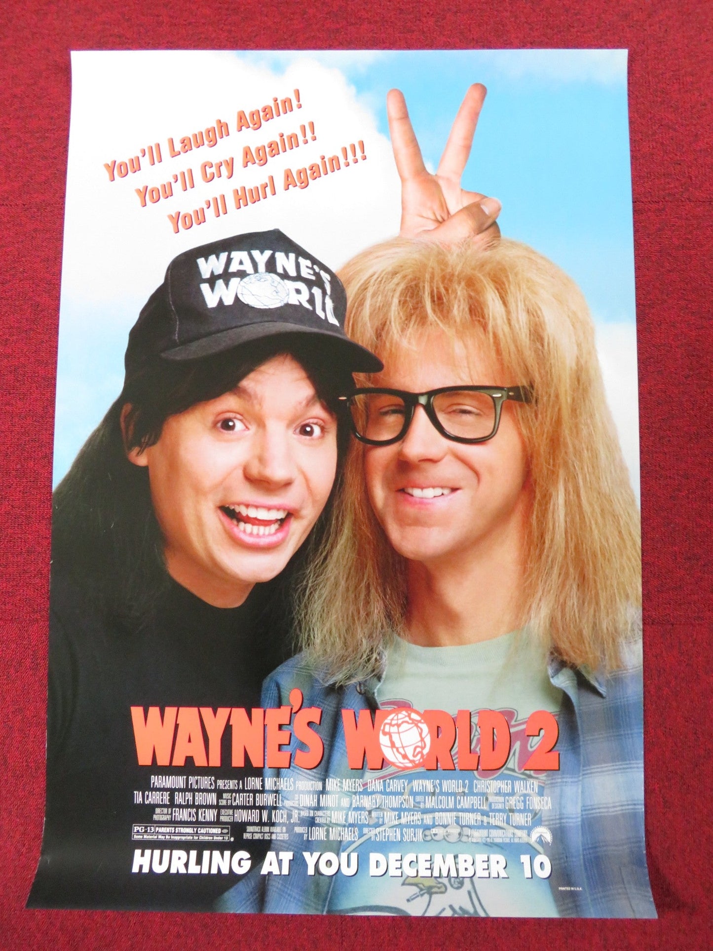WAYNE'S WORLD 2 - A US ONE SHEET ROLLED POSTER MIKE MYERS DANA CARVEY 1993 Rendezvous Cinema Movie posters