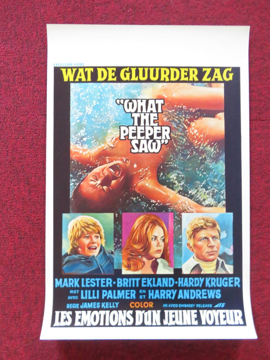 WHAT THE PEEPER SAW BELGIUM (14"x 21.5") POSTER MARK LESTER BRITT EKLAND 1972 Rendezvous Cinema Movie posters