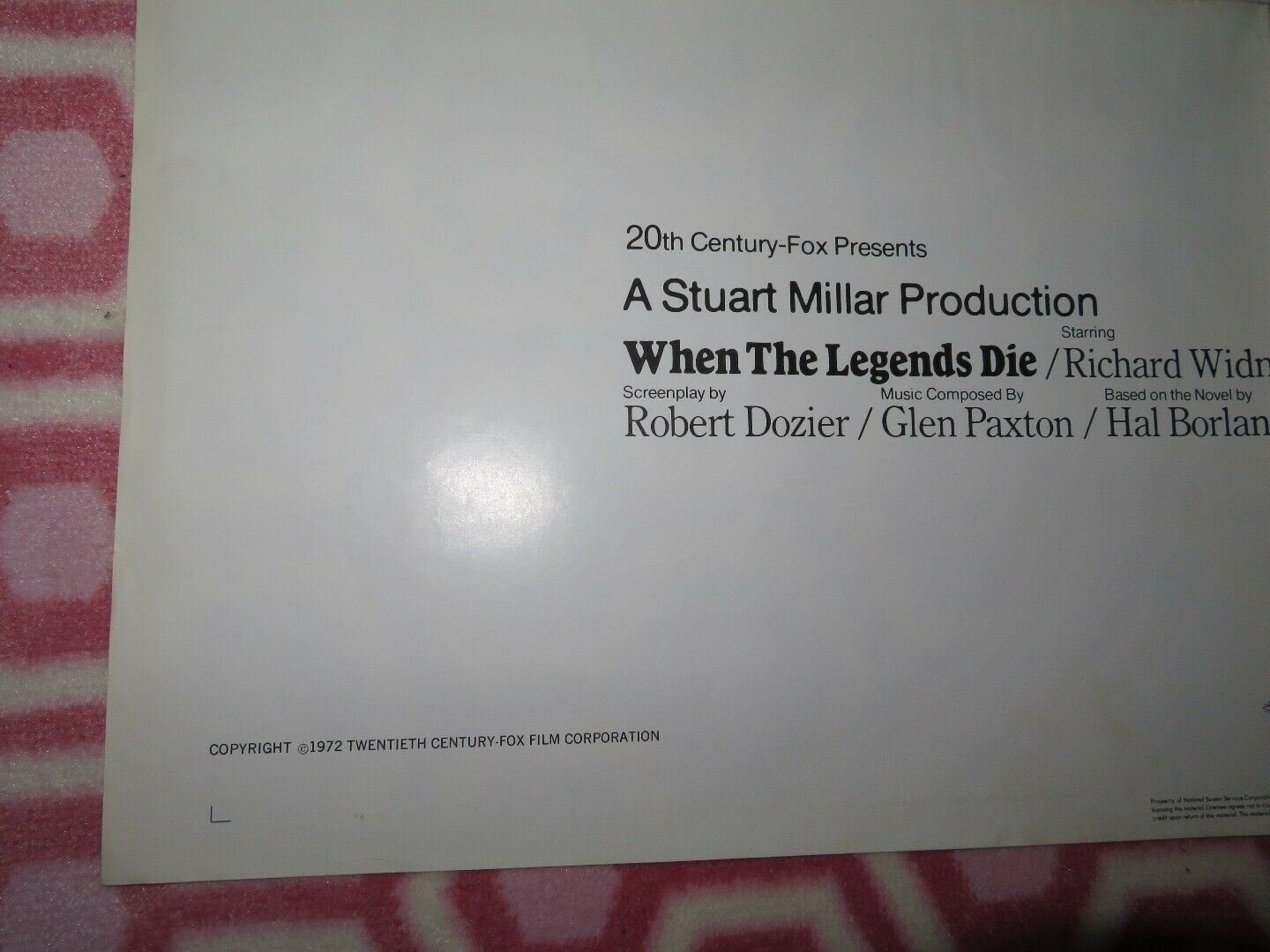 WHEN THE LEGENDS DIE US ONE SHEET POSTER RICHARD WIDMARK HAL BORLAND Rendezvous Cinema Movie posters