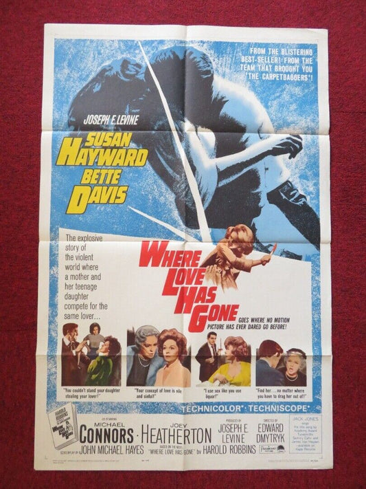 WHERE LOVE HAS GONE FOLDED US ONE SHEET POSTER SUSAN HAYWARD BETTE DAVIS 1964 Movie posters
